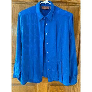 Women's Worthington Blue Button Up Blouse Jacquard Fabric Size L